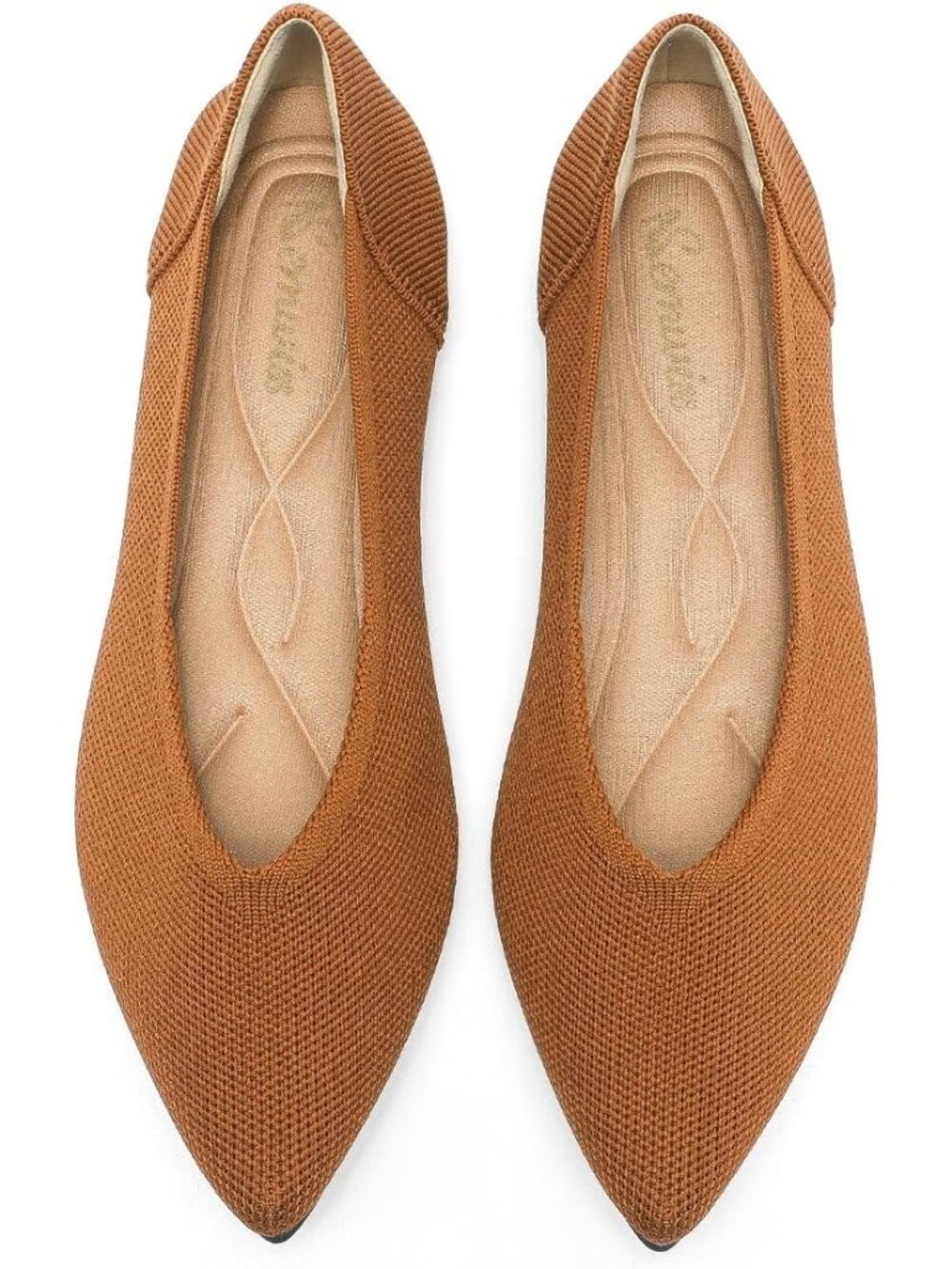 Women's Brown Mesh Ballet Flats Comfortable Casual Pointed Toe Shoes